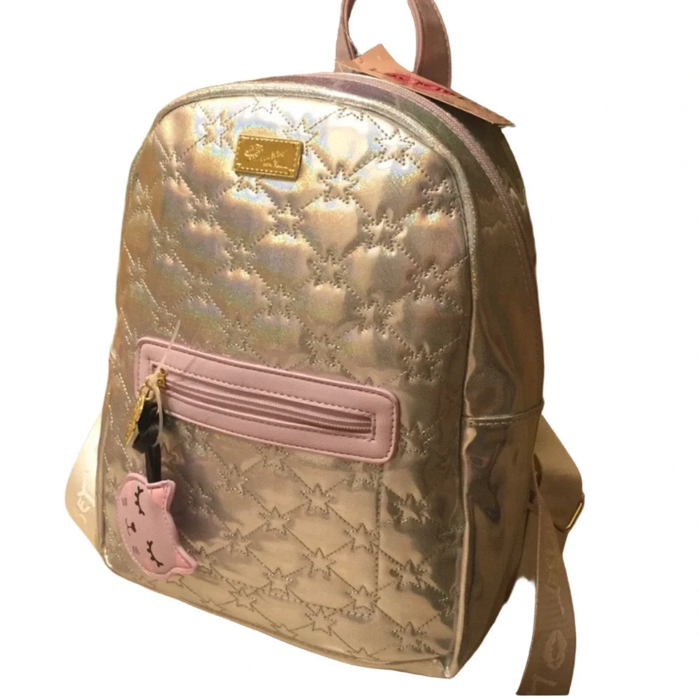 Stylish Betsey Johnson Silver Pink Star Backpack